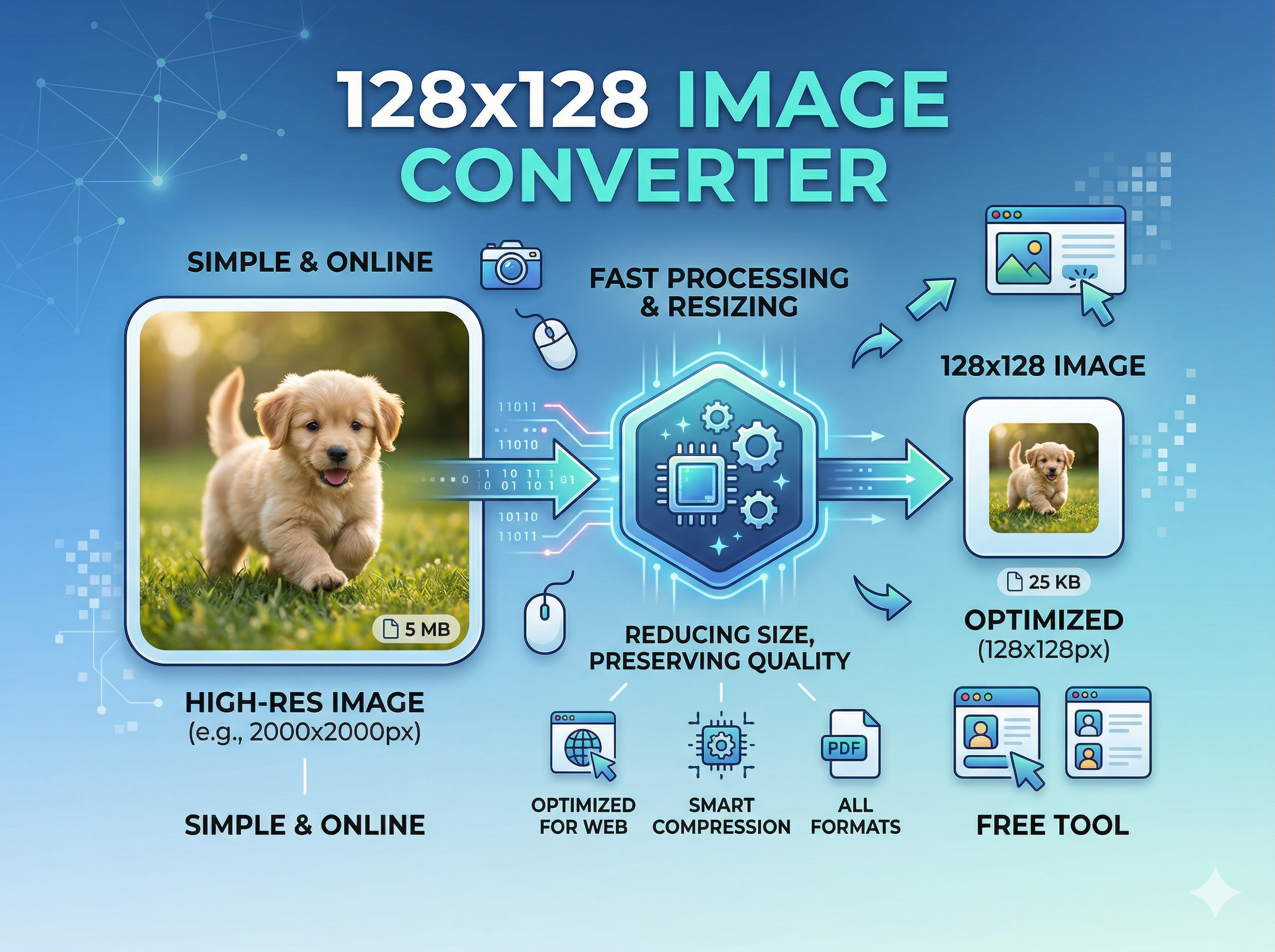128×128 Image Converter online tool – resize images to custom dimensions with quality control and SEO optimization.